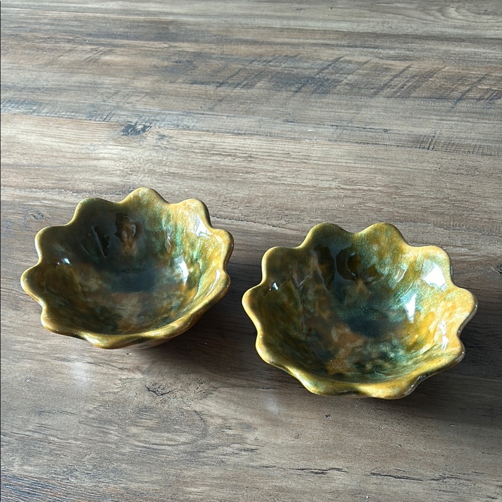 🔥🔥Set of 2 Beauce Canada 1140 Ceramic Bowls in Green, yellow and Brown